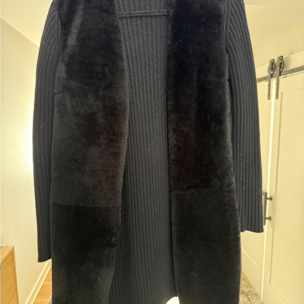 MaxMara Fur Black Ribbed Knit Sweater Cardigan - Picture 5 of 6